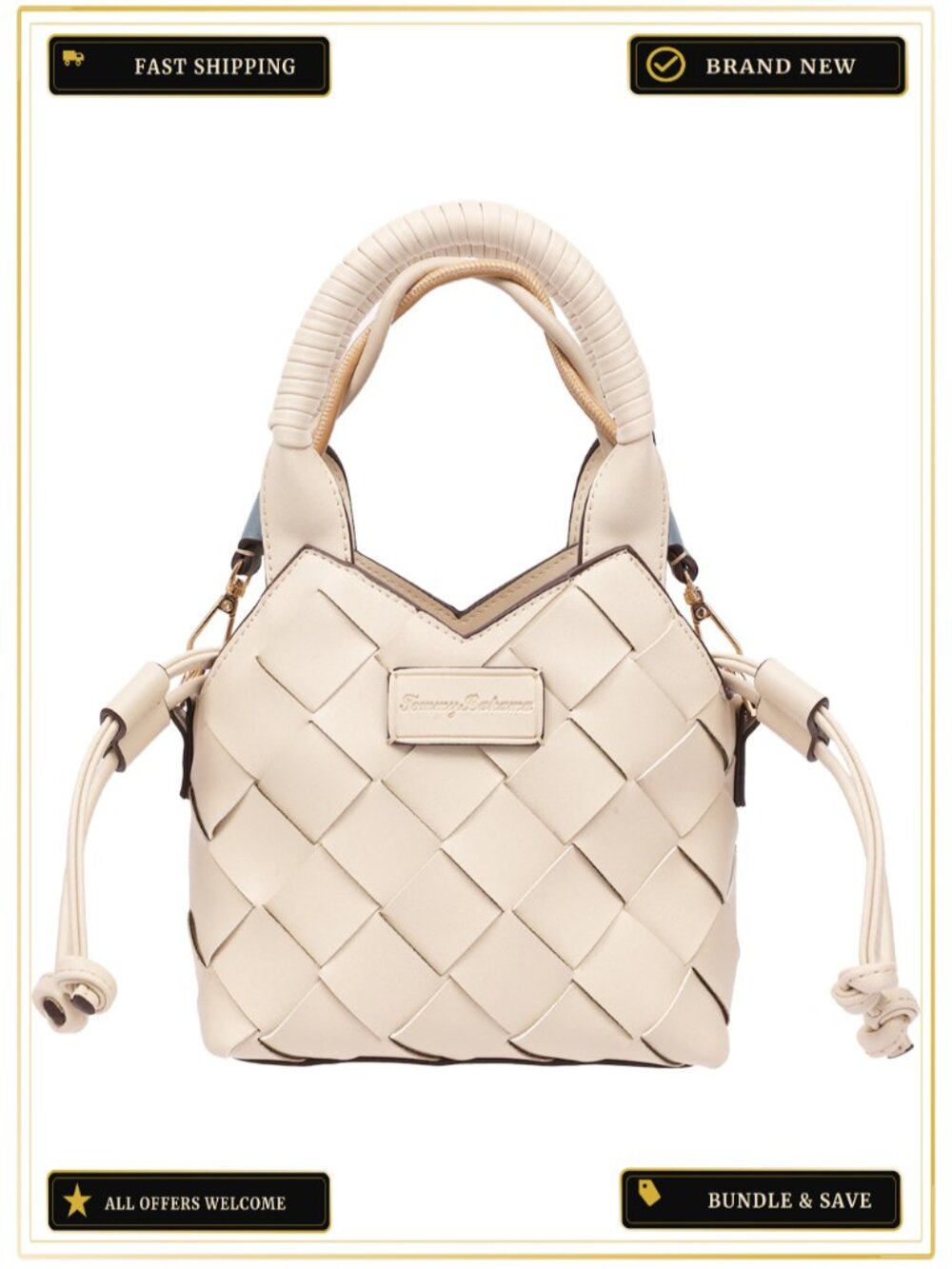 Mini Woven PU Tote Top Handle Crossbody Bag